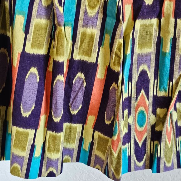 Pleated Multi-Color Ikat Print Skirt Side Zipper & Wide Waistband Women's 6 - Picture 4 of 8